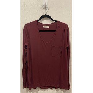 ABERCROMBIE AND FITCH Burgundy V-Neck Long Sleeve Top